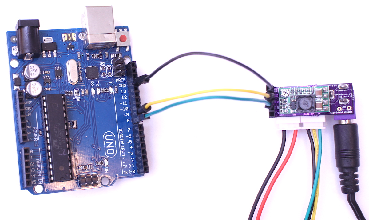 GND, RX, and TX connected to Arduino